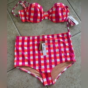 J.crew neon checkered bikini NWT